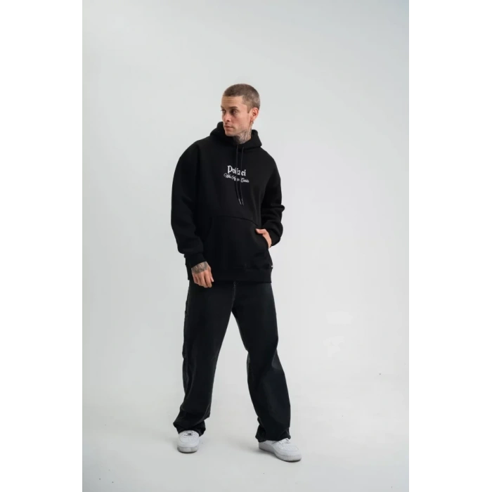 POLIZEI Premium Kalite Kapşonlu Dijital Patchli SweatShirt - Siyah