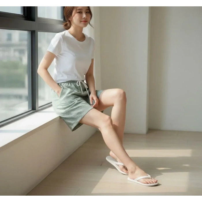 Pötikareli Şort – Beli Lastikli Bağcıklı, Cepli, Rahat Kesim Günlük Yazlık Şort - Mint Yeşili