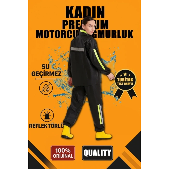 Premium Motorcu Kurye Yağmurluk Takım Su Geçirmez PVC Kumaş Reflektörlü TÜBİTAK Onaylı - Siyah