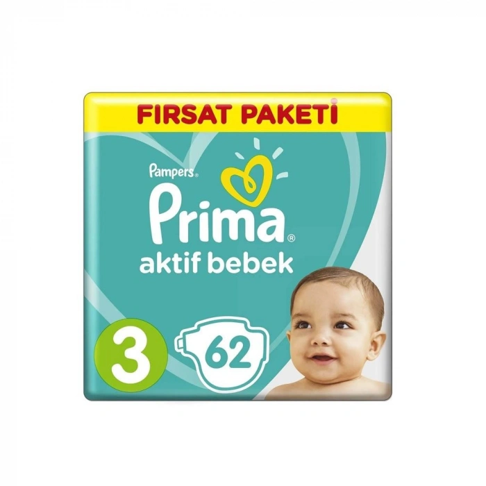 Prima Bebek Bezi Aktif Bebek 3 Beden 62 Adet Fırsat Paketi