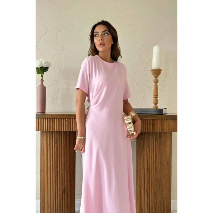 Bebe Mavi Pileli Bisiklet Yaka Elbise