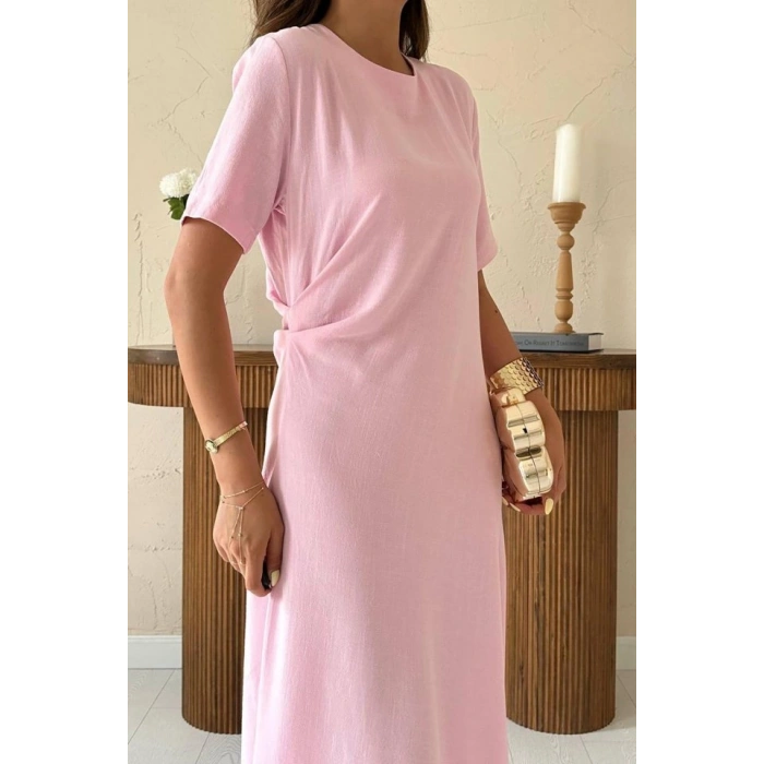 Bebe Mavi Pileli Bisiklet Yaka Elbise