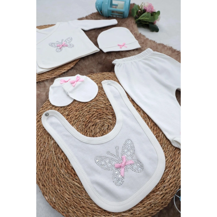 Sema Baby 5 Parça Hastane Çıkışı Zıbın Seti 0-3 Ay - Pink Butterfly