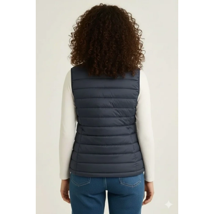 Şişme Fermuarlı Yelek Su Itici Kapitone Astarlı Kumaş Cepli Hafif Kışlık Spor Rahat Kalıp - Lacivert