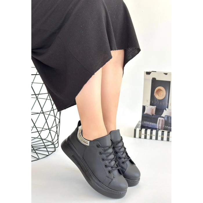 Sofio Siyah Cilt Bağcıklı Spor Ayakkabı