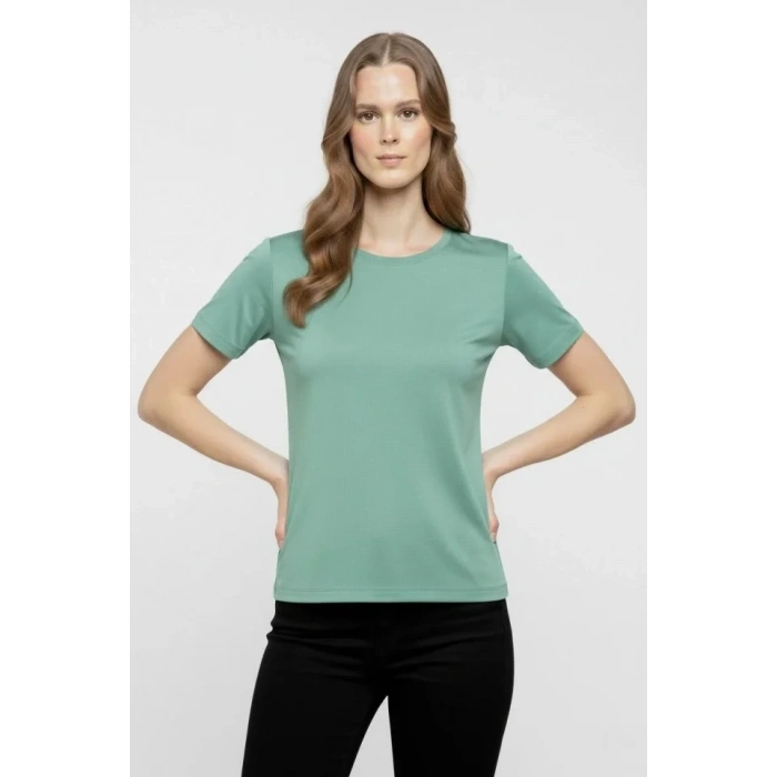 T-Shirt Bisiklet Yaka Slim Fit Likralı Tişört Günlük Basic Body - Mint Yeşili