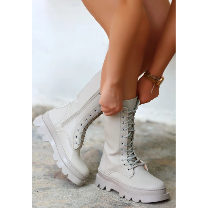 Toir Bej Cilt Bağcıklı Postal