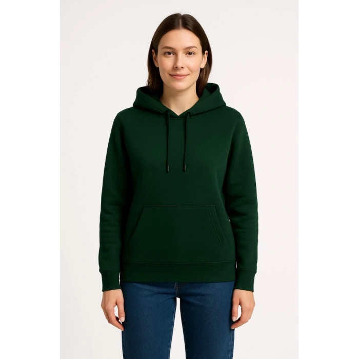Üç İplik Kapüşonlu Kanguru Çepli SweatShirt Hoodie - Haki