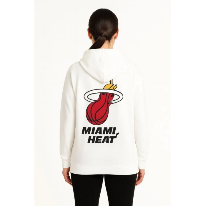 Üç İplik Kapüşonlu Ön Ve Arka Baskılı SweatShirt Hoodie - Beyaz