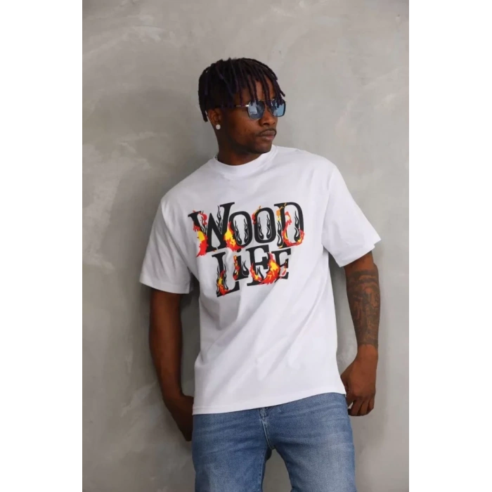 Unisex Baskılı Oversize T-Shirt - Beyaz