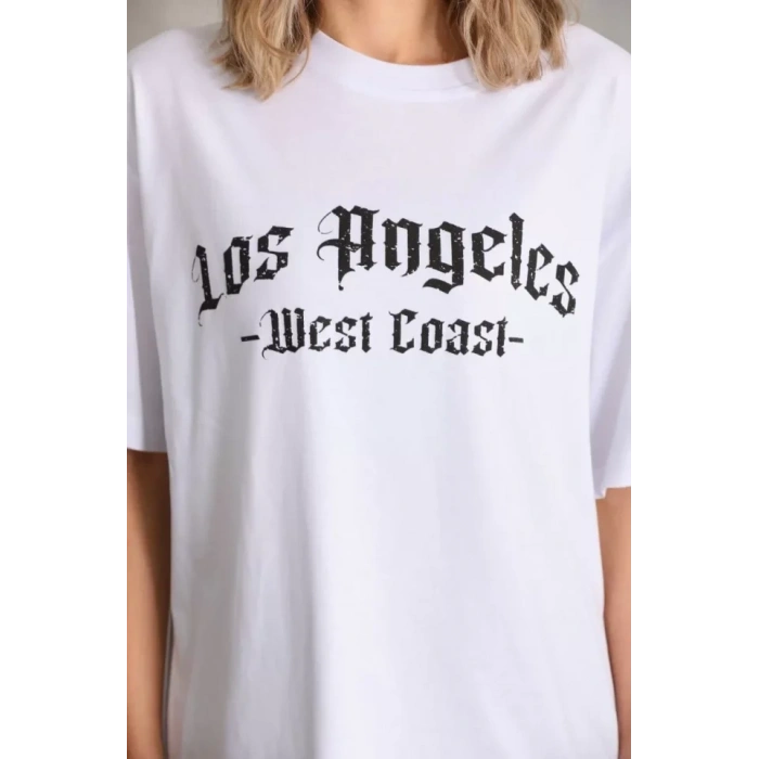 Unisex Baskılı Oversize T-Shirt - Beyaz