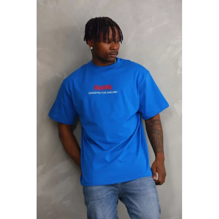 Unisex Baskılı Oversize T-Shirt - Mavi