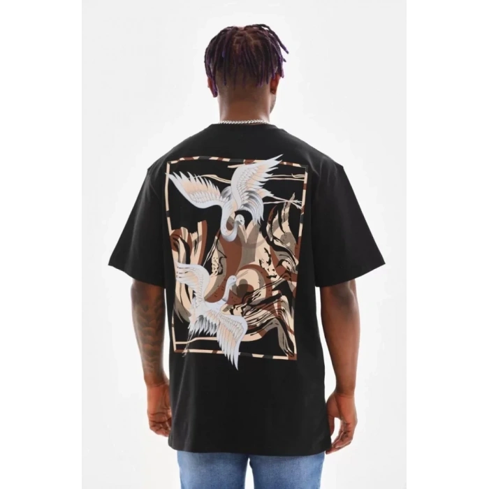 Unisex Baskılı Oversize T-Shirt - Siyah