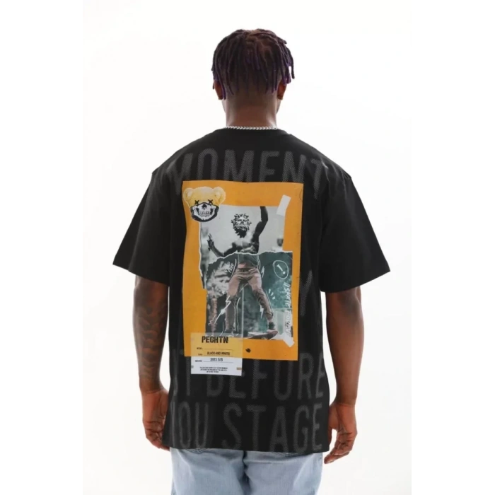 Unisex Baskılı Oversize T-Shirt - Siyah