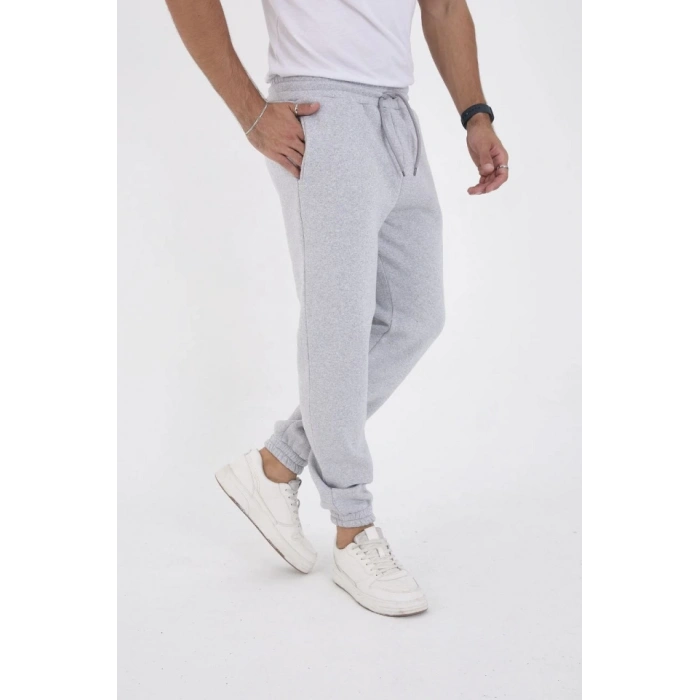 Unisex Kışlık Üç İplik Lastikli Eşofman Pantolon - Gri