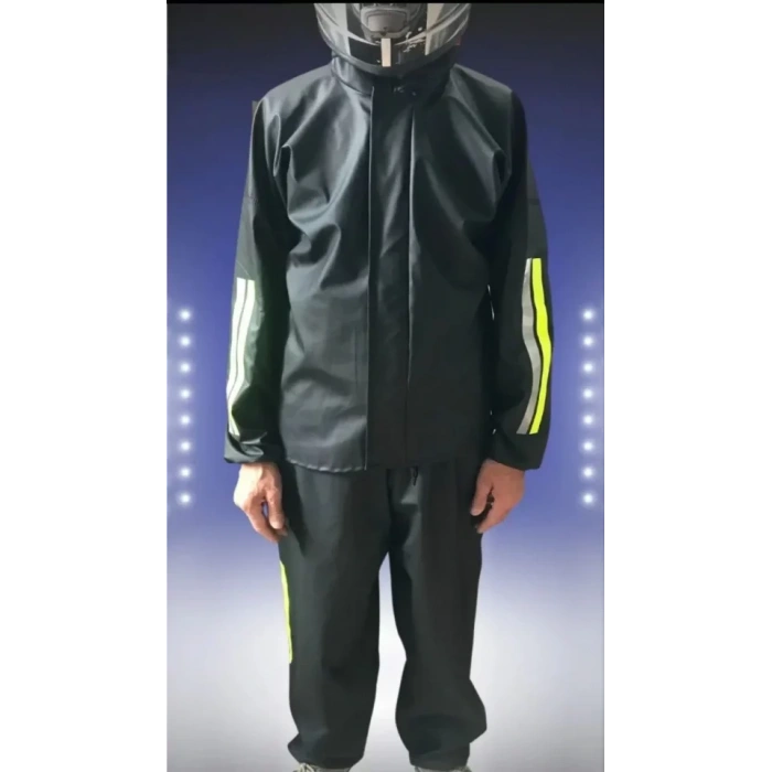 Unisex Tam Kalıp Motorcu Kurye Su Gecirmez Yağmurluk Takım - Siyah