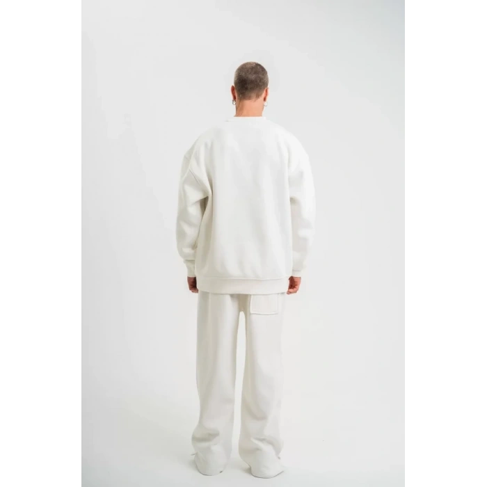 Uzun Kol Bisiklet Yaka Basic SweatShirt - Beyaz