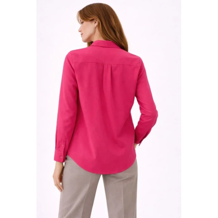 Uzun Kollu Gömlek Düğmeli Klasik Yaka Günlük Ve Ofis Şıklığına Uygun - Fuşya