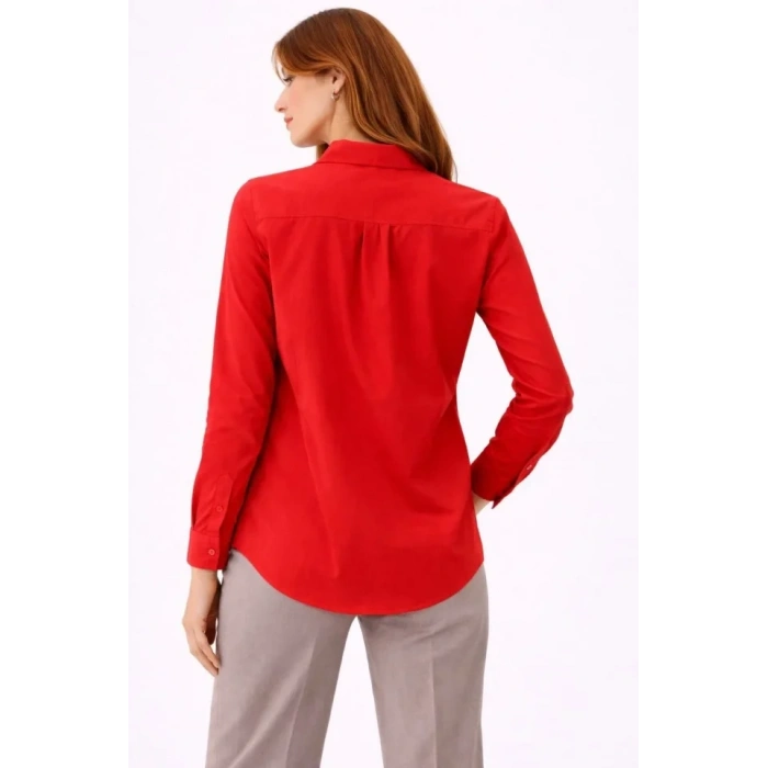 Uzun Kollu Gömlek Düğmeli Klasik Yaka Günlük Ve Ofis Şıklığına Uygun - Kırmızı