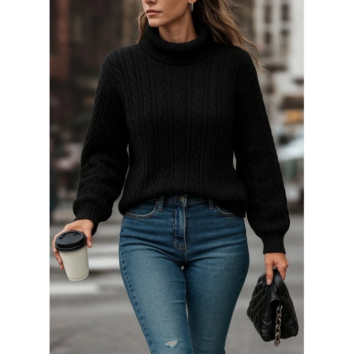 Uzun Kollu Yarı Balıkçı Yaka Triko Bluz