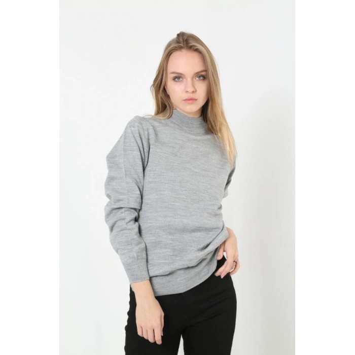 Yarım Boğaz Triko Kazak Yumuşak Dokulu Pamuklu Ince Dokuma, Uzun Kollu Rahat Regular Kalıp - Gri