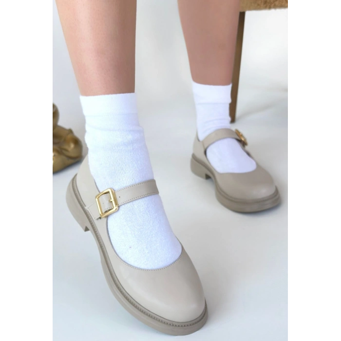 Yokox Bej Cilt Oxford Ayakkabı