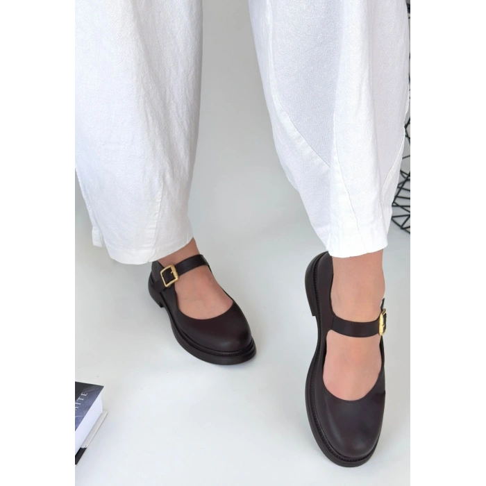 Yokox Kahverengi Cilt Oxford Ayakkabı