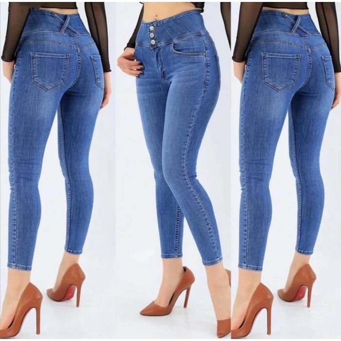 Yüksek Bel Likralı Jean Pantolon 90 Cm
