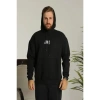 Erkek Baskılı Oversize Üç İplik Kapüşonlu Sweatshirt - Siyah