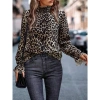 Kadın Uzun Kollu Gipe Detaylı Balıkçı Yaka Leopar Desenli Süprem Bluz