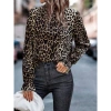 Kadın Uzun Kollu Gipe Detaylı Balıkçı Yaka Leopar Desenli Süprem Bluz