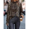 Kadın Uzun Kollu Gipe Detaylı Balıkçı Yaka Leopar Desenli Süprem Bluz