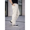 Erkek Keten Cepli Çıma Dikişli Jogger Buggy Pantalon Rahat Kalıp - Krem