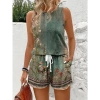 Kadın Askılı Yuvarlak Yaka çiçek Baskılı Süprme Bluz Ve Short Ikili Takım
