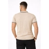 Erkek Fermuarlı Yaka Fitilli Triko Kısa Kollu Regular Fit Tişört T-shirt - Bej