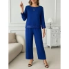 Kadın Uzun Kollu Bisiklet Yaka Pulpayetli Viskon Iki Iplik Bluz Ve Pantolon Ikili Takım