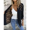 Kadın Uzun Kollu Yakalı önü Açık Leopar Desen Detaylı Astarlı Atlas Ceket