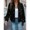 Kadın Uzun Kollu önden Fermuarlı Incili Kısa Modal Ceket