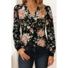 Kadın Uzun Kollu Kruvaze Yakalı Kelebek Desenli şardonlu Dalgıç Bluz