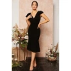 Kadın Kısa Kelebek Kollu Kruvaze Yaka Ithal Krep Midi Elbise