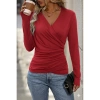 Kadın Uzun Kollu Kruvaze Yaka Yanlardan Büzgülü Viskon Bluz
