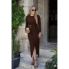 Kadın Uzun Kollu önden çapraz Detaylı Yandan Toka Detaylı Uzun Sandy Elbise
