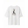 Unisex Bisiklet Yaka Baskılı Oversize T-Shirt - Beyaz