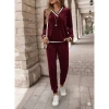 Kadın Uzun Kollu V Yaka Kadife Bluz Ve Pantolon Ikili Takım