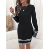 Kadın Uzun Kollu Bisiklet Yaka Mini Ithal Krep Elbise