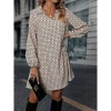 Kadın Uzun Kollu Yakalı Desenli Mini Modal Elbise