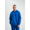 Erkek Patlı Yaka Üç İplik Pamuklu Sweatshirt Double Oversize Rahat Kalıp Günlük Kullanım - Mavi