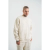Erkek 3 İplik Pamuklu Yağ Yıkamalı Sweatshirt Double Oversize Bisiklet Yaka Uzun Kol - Krem