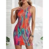 Kadın Kalın Askılı çok Renkli Dalgıç Mini Elbise