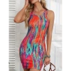Kadın Kalın Askılı çok Renkli Dalgıç Mini Elbise